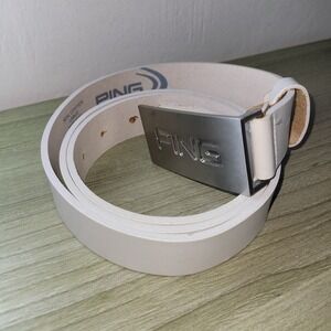 PING Golf Belt 40-44 in Real Leather Large White Silver Buckle Made in UK